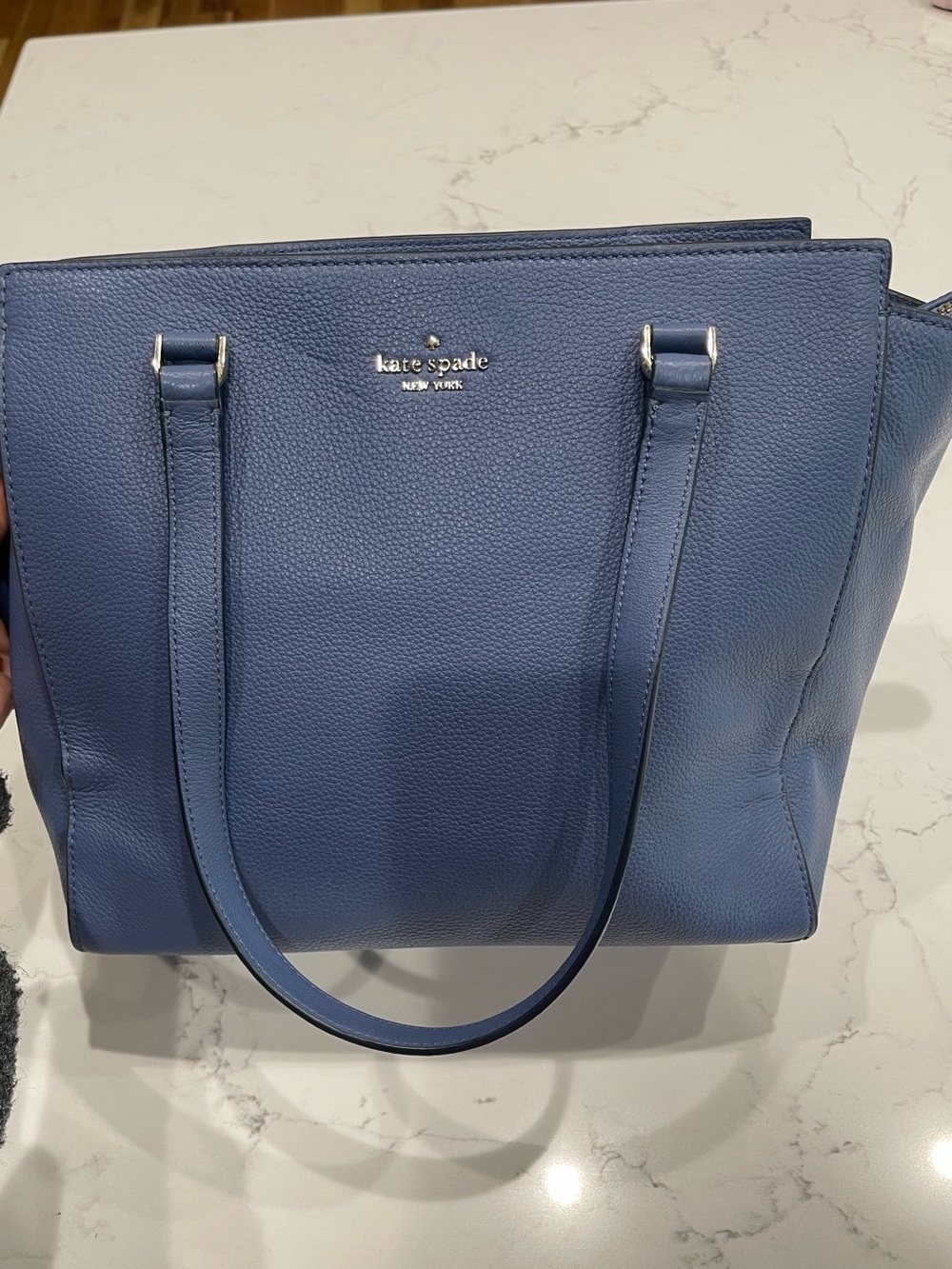 kate spade navy pebbled leather tote with gold logo - Picture 2 of 14